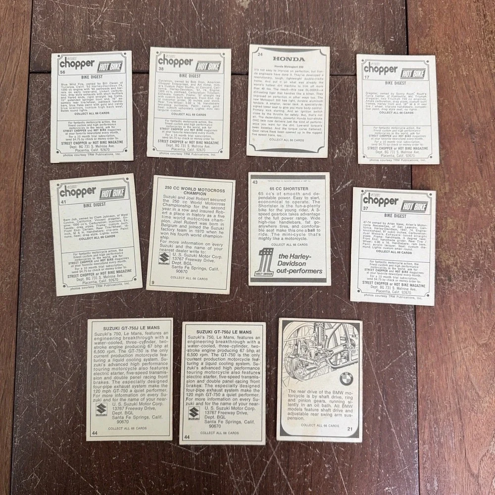 Vintage Hot Bike Street Chopper Trading Cards‎ Lot 11 Suzuki Honda BMW Harley